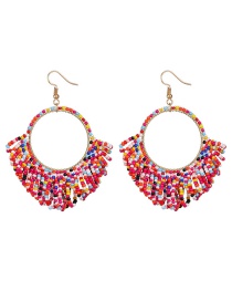 Fashion Color Mizhu Tassel Geometric Double Earrings