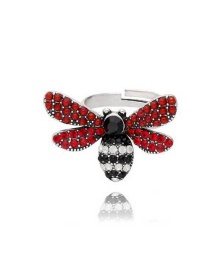 Fashion Red Little Bee Crystal Open Ring