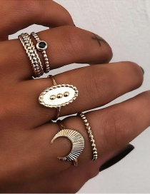 Fashion Gold Moon Ring Set Of 5