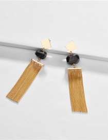 Fashion Black Onyx Natural Faceted Stone Snake Chain Tassel Earrings