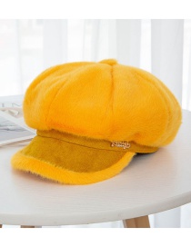 Fashion Yellow Velvet Octagonal Cap