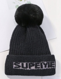 Fashion Black Letter Knit Velvet Thick Wool Hat