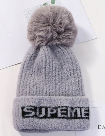 Fashion Gray Letter Knit Velvet Thick Wool Hat
