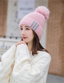 Fashion Pink Plush Knitted Three-bar Wool Cap
