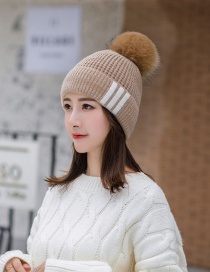Fashion Khaki Plush Knitted Three-bar Wool Cap