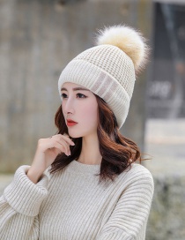 Fashion Beige Plush Knitted Three-bar Wool Cap
