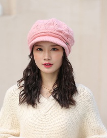 Fashion Pink Rabbit Wool Pattern Two Bar Rivets Plus Fleece Cap