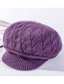 Fashion Deep Purple Rabbit Wool Pattern Two Bar Rivets Plus Fleece Cap