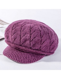 Fashion Purple Rabbit Wool Pattern Two Bar Rivets Plus Fleece Cap