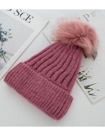 Fashion Purple Rabbit Fur Knit Double Plus Fluffy Ball Wool Cap