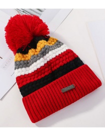 Fashion Red Color Matching Knitted Wool Ball Cap