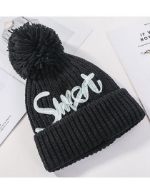 Fashion Black Letter Knit Plus Fleece Cap