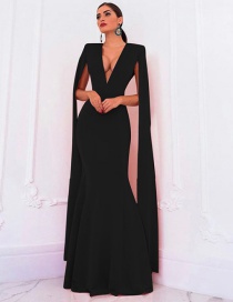Fashion Black V-neck Halter Shawl Dress