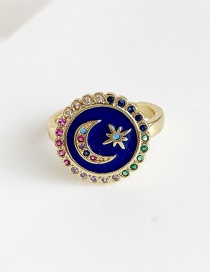 Fashion Navy Copper Inlay Zircon Crescent Ring