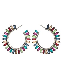 Fashion Color C-shaped Acrylic Diamond Earrings