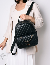 Fashion Black Chain Lock Rhombic Backpack