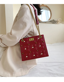 Fashion Red Rhombic Rivet Pearl Portable Messenger Bag