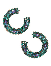 Fashion Green Alloy Diamond Small Round Earrings