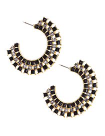Fashion Black Alloy Diamond Large Round Earrings