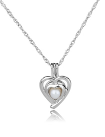 Fashion Heart Pearl Openwork Oyster Cage Necklace