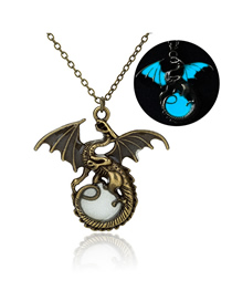 Fashion Ancient Bronze + L Blue Green Flying Dragon Luminous Necklace
