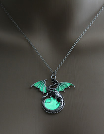Fashion Ancient Silver + Yellow Green Flying Dragon Luminous Necklace