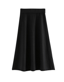 Fashion Black Solid Color Knit Pleated Skirt