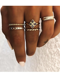 Fashion Gold Obsidian Flower Ring Set Of 5