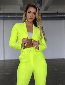 Fashion Fluorescent Yellow Short Small Suit Mid-rise Cropped Pants Suit
