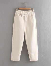 Fashion Creamy-white Double Buckle High Waist Jeans