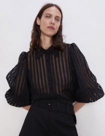 Fashion Black Striped Organza Shirt
