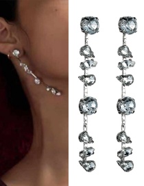 Fashion Silver Multi-layer Geometry Full Drill Earrings