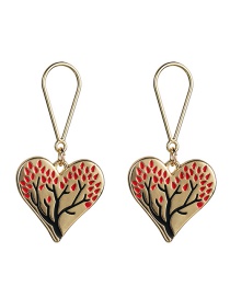 Fashion Red Love Heart Shaped Oil Drop Tree Earrings