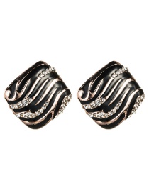 Fashion Black  Silver Needle Alloy Square Stripe Drop Oil Stud Earrings