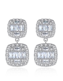 Fashion Platinum-t04e21 Square Copper Inlay Zircon Earrings