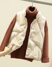 Fashion Creamy-white Stand Collar Thick Geometric Pattern Cotton Vest