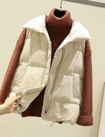Fashion Creamy-white Diagonal Zipper Thick Cotton Vest