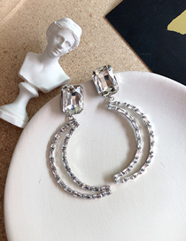 Fashion Silver  Silver Needle Flash Diamond Crescent Earrings