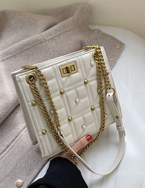 Fashion White Pearl Chain Pu Slung Shoulder Bag