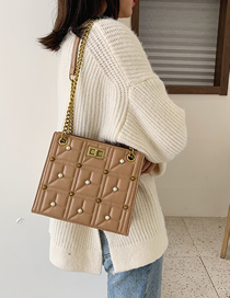 Fashion Khaki Pearl Chain Pu Slung Shoulder Bag