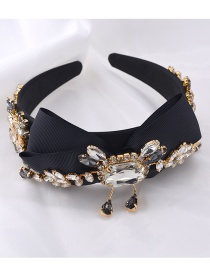 Fashion Black Bow Geometric Inlaid Gemstone Tassel Headband