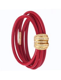 Fashion Red Copper Inlaid Zirconium Multi-turn Leather Bracelet