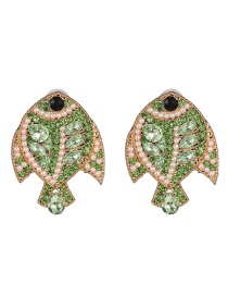 Fashion Light Green Plated Crystal Diamond Fish Earrings