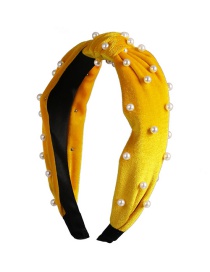 Fashion Yellow Wide-brimmed Bow Pearl Headband