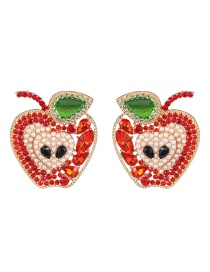 Fashion Red Fruit Apple And Diamond Earrings