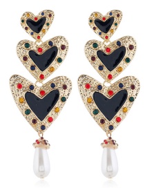 Fashion Black Drip Oil Love Diamond Earrings