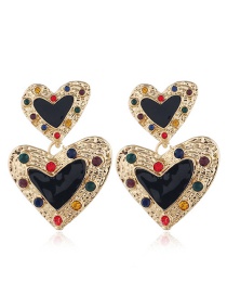 Fashion Black Metal Pearl Heart Tassel Earrings