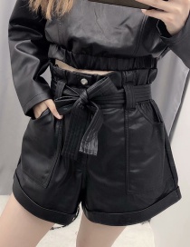Fashion Black Faux Leather Lace Shorts