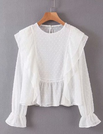 Fashion White Polka Dot Stitching Ruffled Shirt