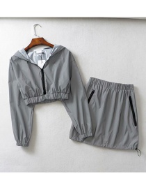 Fashion Gray Sweater Plus Skirt Reflective Sports Set